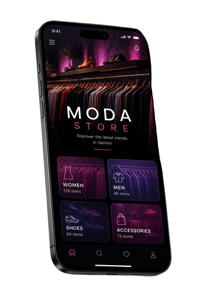 Aplicativo de loja de roupa em um smartphone